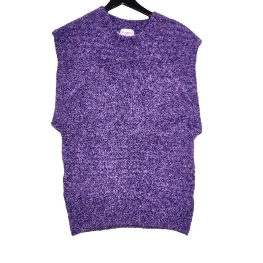 FRNCH Paris Boucle Sweater Vest Purple Textured Knit Crewneck Boho Chunky L‎